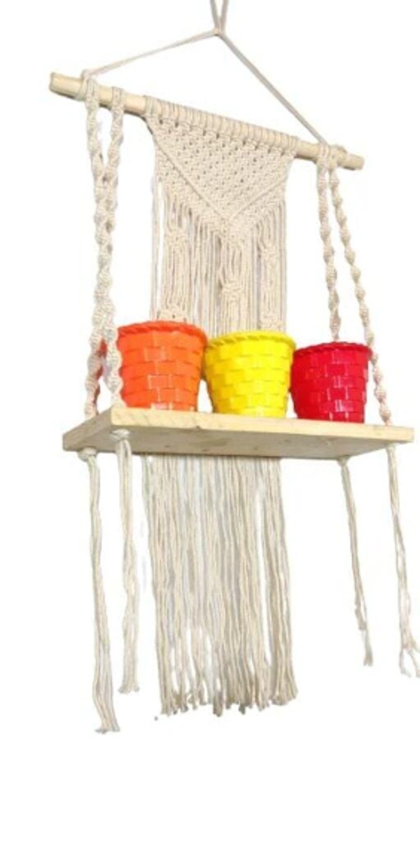 Single Macrame Diy WallHanging Shelf Plant And Showpiece  - Free Size, Indoor, Pack of1